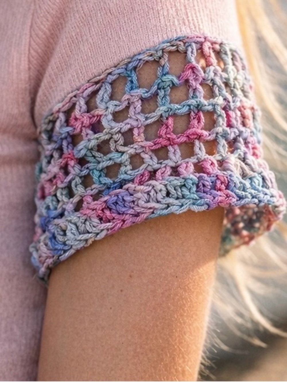 Up-Cycled Old Navy Pink Ribbed Tee | “Luna Papillon Handmade” Heart Crochet Tee - Picture 9 of 9
